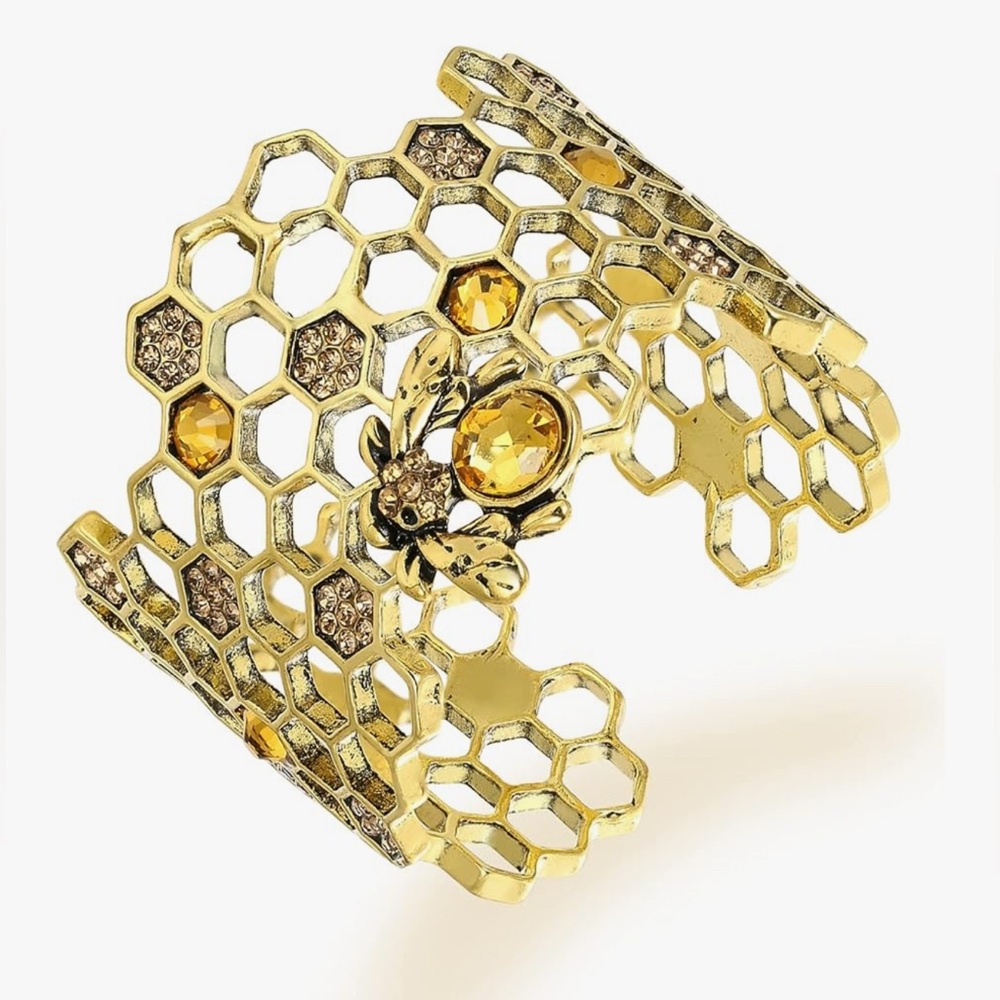 Golden Honeycomb Bee Cuff Bracelet